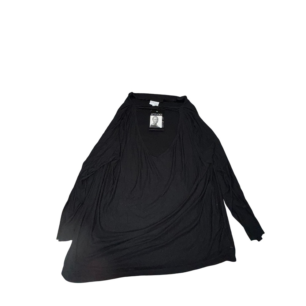 ATTITUDES by Renee Black Sheer Open Front Long Sleeve Duster‎ Cardigan 3X - Picture 2 of 7